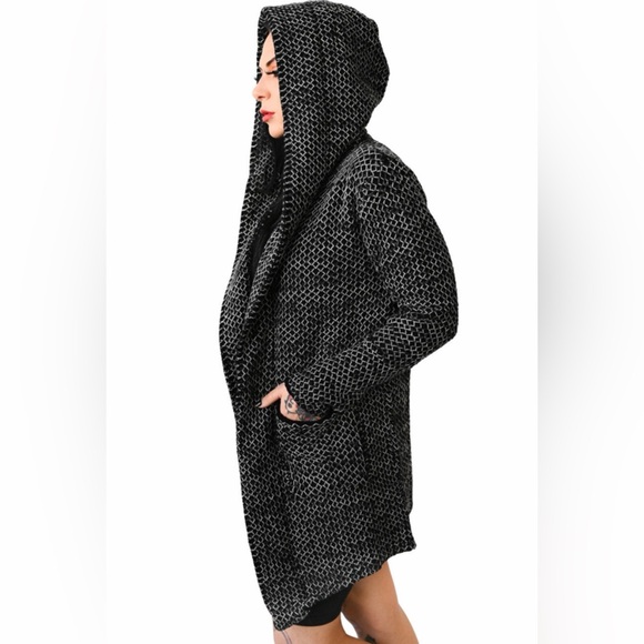 Foxblood Open Front Diamond Grey and White Hooded Cardigan Sweater - M/L - Picture 2 of 11